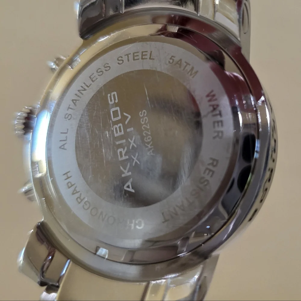 Akribos XXIV Grandiose Chronograph Large Men's Watch Stainless MOP Accent Runs